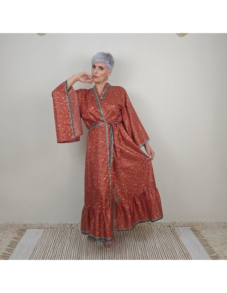 Kimono largo étnico de saree reciclado