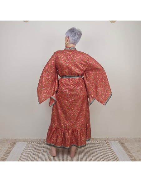 Kimono largo étnico de saree reciclado