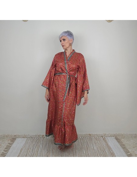 Kimono largo étnico de saree reciclado