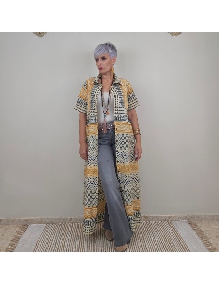 Vestido camisero Bagru estampado artesanal