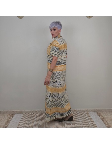 Vestido camisero Bagru estampado artesanal